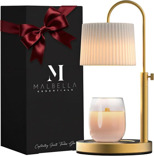 Dimmable Glass Candle Warmer Lamp with Timer - Adjustable Height Candle Lamp Warmer with Timer (8H/4H/2H) - Wax Melter - Ideal Gift, fits Various Size Scented Candles - 02 Bulb - (Gold Metal)