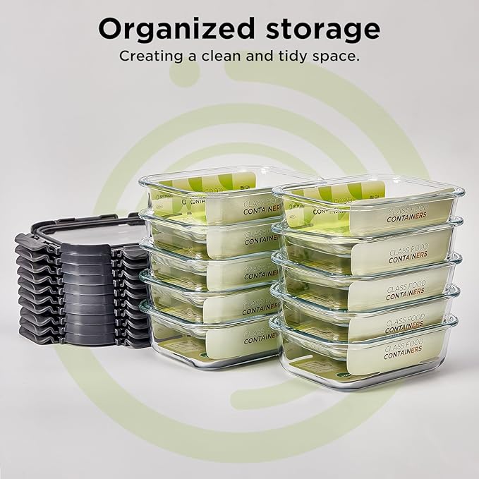 Glass Food Storage Containers with Glass Lids, 4 Pack of 22oz, Meal Prep Container with Airtight Lids, Microwave Safe Food Container Set, BPA Free, LeakProof, Ideal for Lunch