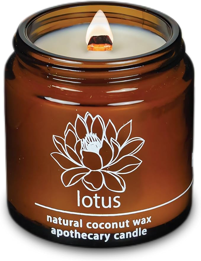 Hemlock Park Crackling Wood Wick Candle Handcrafted with Natural Coconut Wax (Small 4 oz, Lotus Flower)
