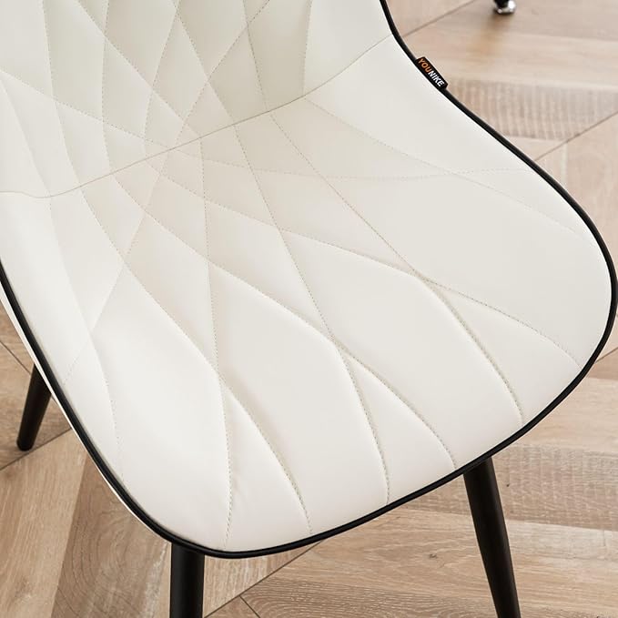 Rowill Modern Dining Chairs Set of 2 - White Faux Leather Upholstered Kitchen Chairs with Soft Cushion Backrest, Sturdy Metal Legs & Non-Slip Pads, Suitable for Home Dining Room, Kitchen