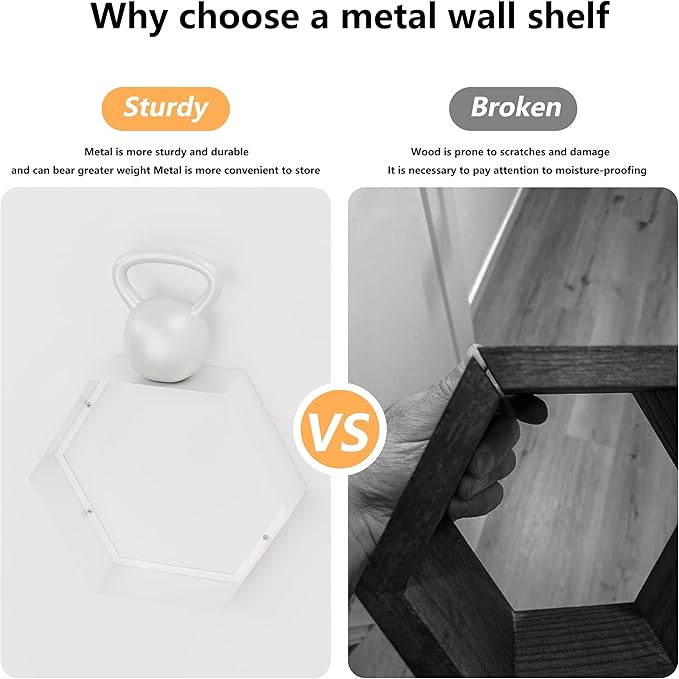 Gonice White Metal Hexagon Floating Shelves Set of 6 Honeycomb Wall Shelves Home Decor Shelf for Living Room Bedroom Office