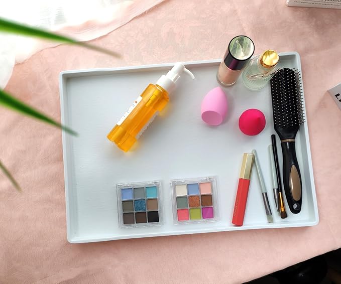 White Serving Tray (15 x 10.6 inch), Large Serving Accessory, Fruit, Spa, Coffee, Drinks, Tea, Bar, Party, Seasoning, Perfume, Decorative and Display Use.