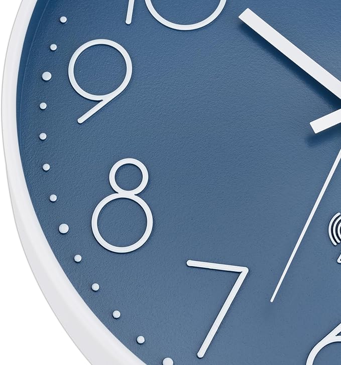 Foxtop Atomic Wall Clock Battery Operated Round Analog Modern Wall Clock Sets Automatically for Office Classroom Bedroom Kitchen Living Room (Cerulean)