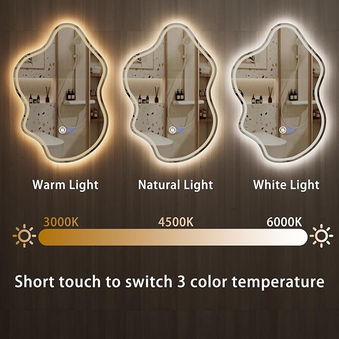 32"x 22" Irregular LED Bathroom Mirror with Lights,Cloud Smart LED Mirror for Bathroom,Dimmable Lighted Bathroom Mirror with Anti-Fog, Backlit and Front Lighted Asymmetrical Vanity Mirror