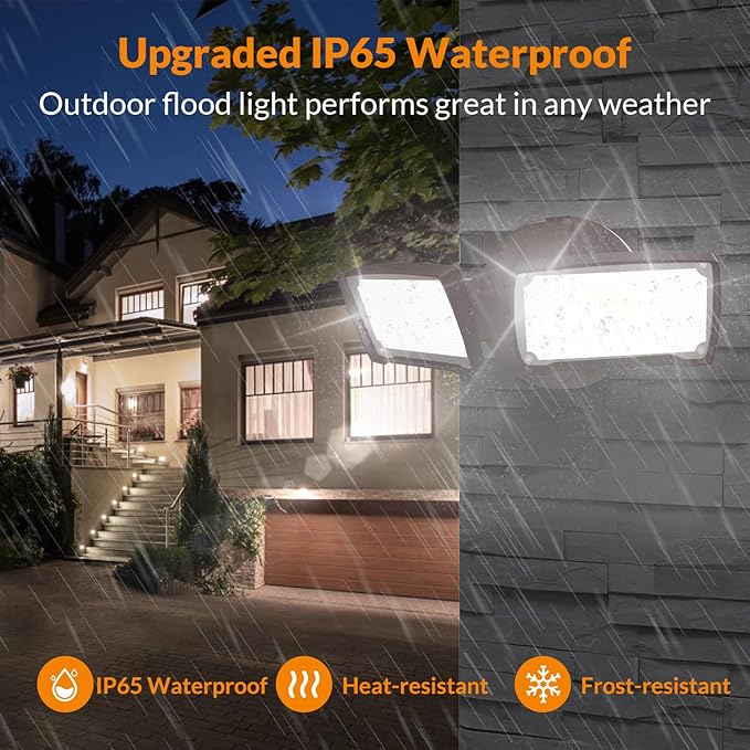 LEPOWER 3000LM LED Flood Light Outdoor, Switch Controlled LED Security Light, 28W Exterior Lights with 2 Adjustable Heads, 5500K, IP65 Waterproof for Garage, Yard, Patio Brown