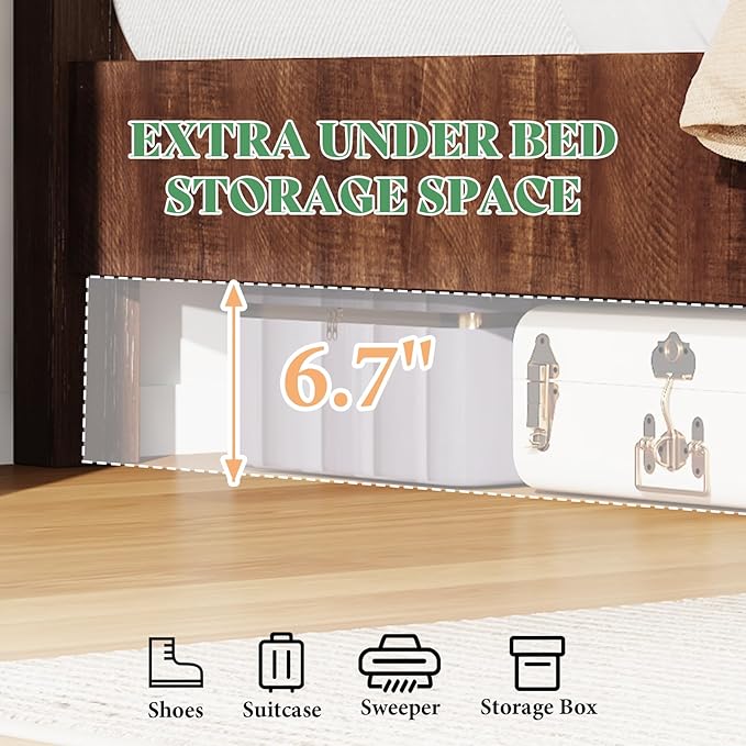 AMERLIFE 51.2" Full Size Wood Bed Frame, Rustic Platform Bed with Spliced Headboard, Wood Slats Support/No Box Spring Needed/Noiseless/Reclaimed Barnwood