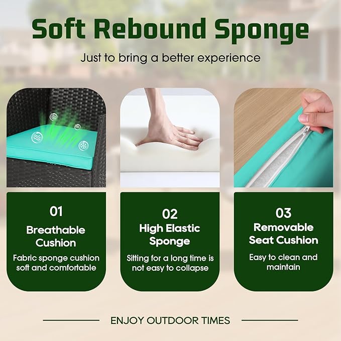 FDW | 4-Piece Patio Furniture Set | Blue | Outdoor Wicker Furniture with Coffee Table | Modern Rattan Chairs Conversation Set | Outdoor Seating | Weather-Resistant | for Porch, Garden, Lawn