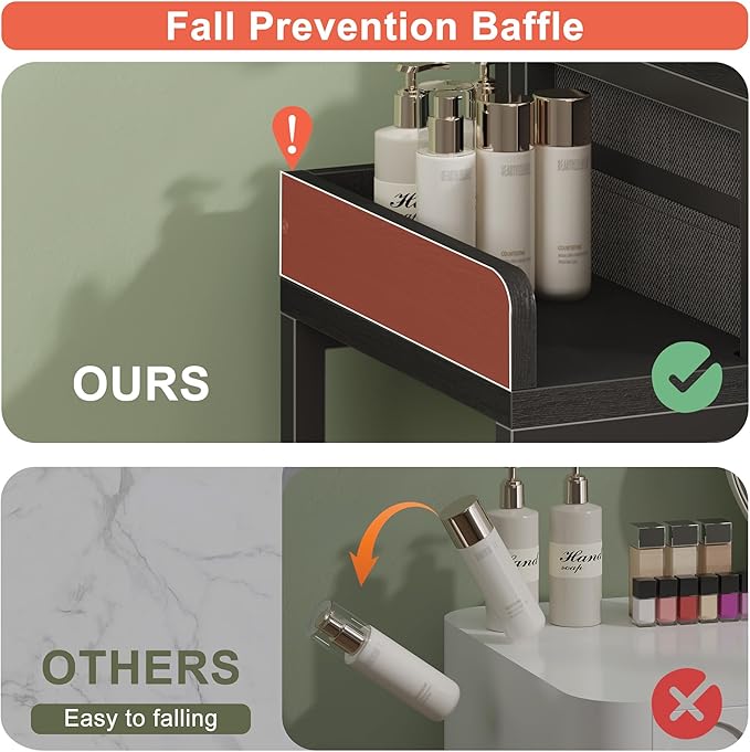 Vanity Desk with Mirror and Lights, 28.4''W Small Makeup Vanity Table with Height-Adjustable Stand, 2 Fabric Drawers Compact Makeup Desk, Gift for Girls, Bedroom Small Space, Black