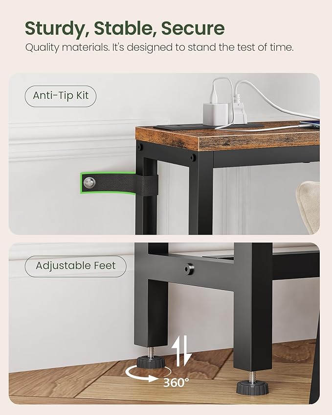 78.7" Console Table with Charging Station, Narrow Long Behind Couch Table, with 2 AC Outlets, 1 USB-A Port and 1 Type-C Port Rustic Brown and Black TXG30UBF