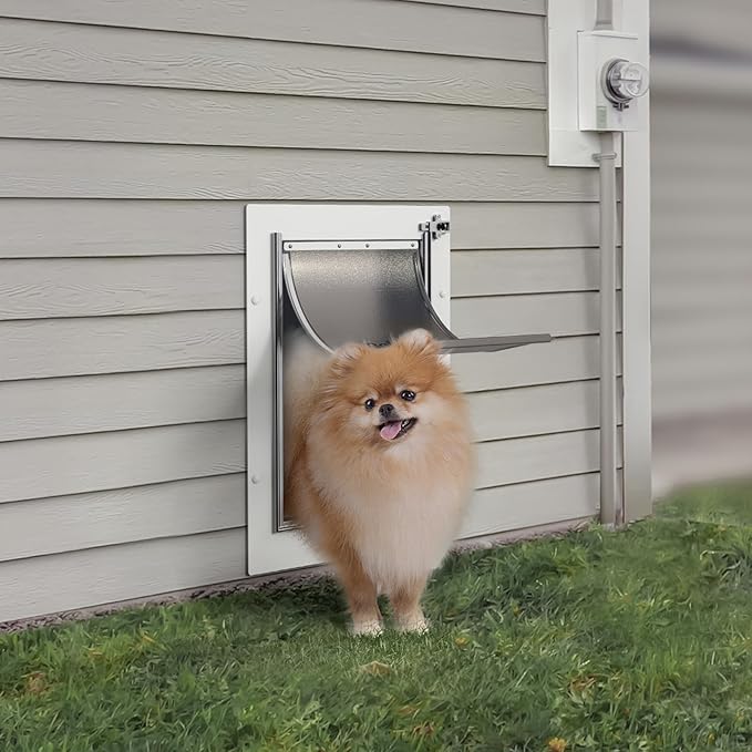 Baboni 3-Flap Pet Door for Wall, Steel Frame and Telescoping Tunnel, Aluminum Lock, Double Flap Dog Door and Cat Door, Strong and Durable (Pets Up to 40 Lb) -Medium