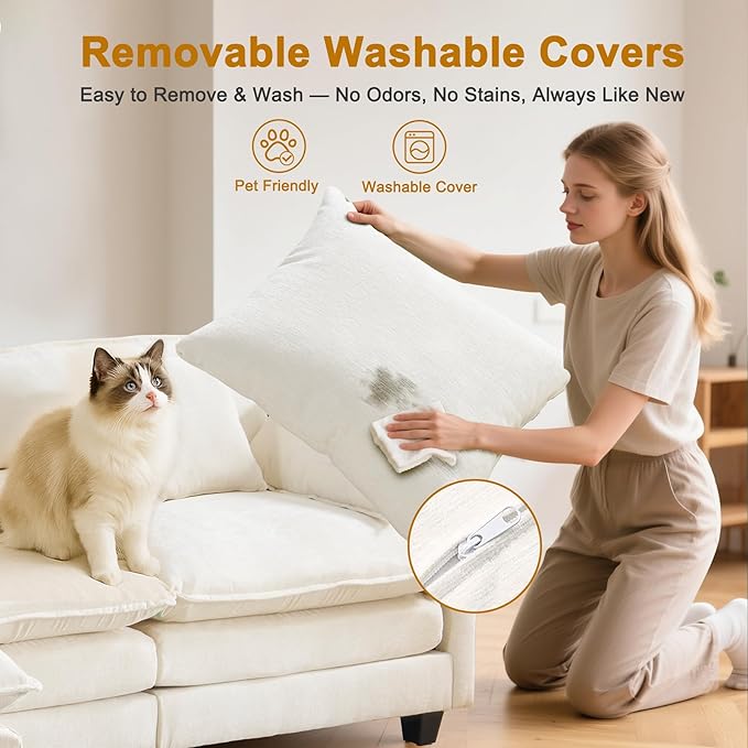 77" Cloud Chenille Sectional Sofa with 2 Ottomans｜Modular Couch with 29.1" Deep Seat｜FSC Solid Wood Frame｜Easy Assembly & 1YR Guarantee｜for Apartment Living Room (Beige, 77 Inch（U）)