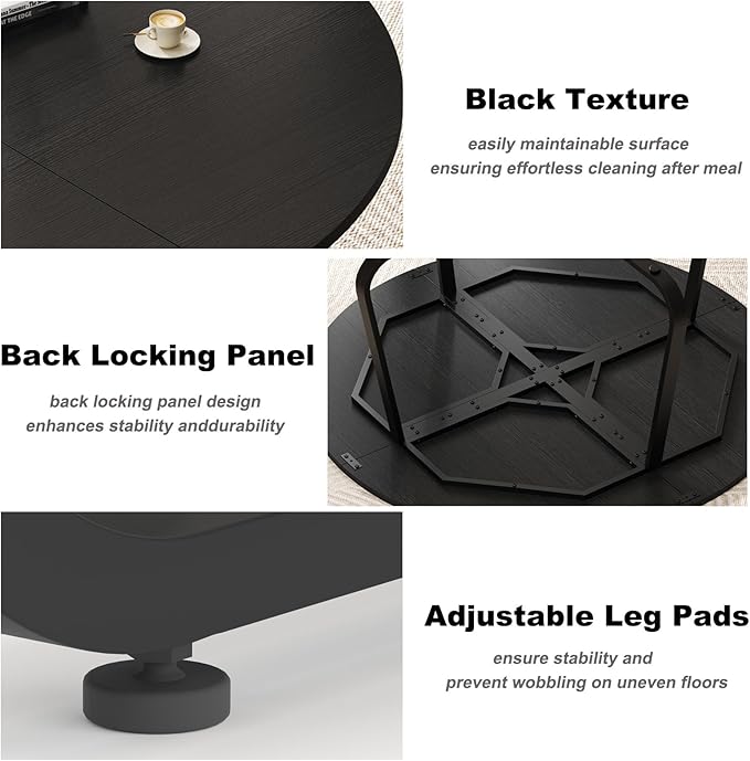 LVB Black Round Dining Table for 6 to 8, 60” Modern Wood Metal Kitchen Table, Industrial Large Dinner Room Table, Circle Dining Table for Home Gathering Living Room