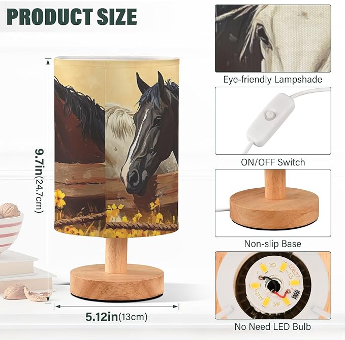 Bedside Lamp Wild Horse Table Lamp with USB Port Wood Base for Living Room,Bedroom,Nightstand 214b6340