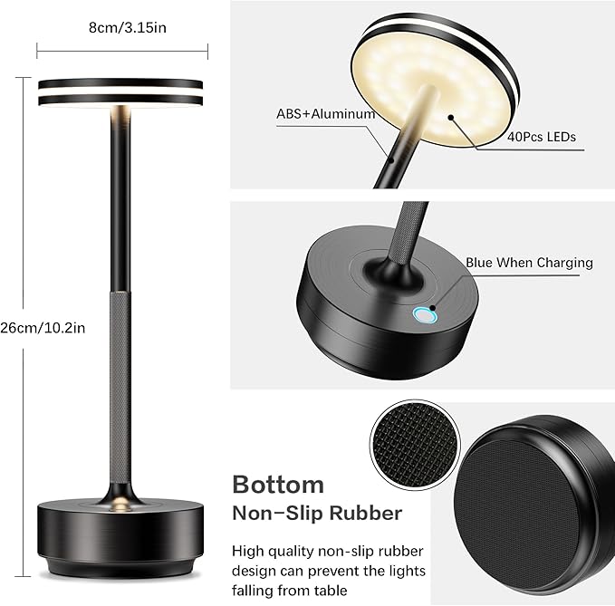 Hapfish 2 Pack Cordless Table Lamps Rechargeable, 5000mAh Battery Powered Lamp, 3 Color Modes, Dimmable, LED Table Lamps for Living Room,Outdoor, Dinner,Patio,Restaurant – Black