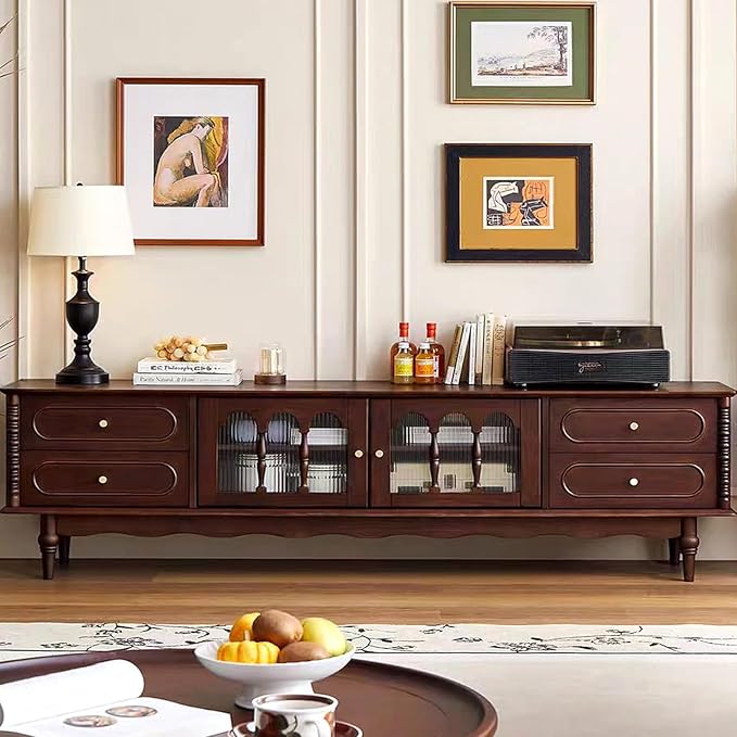 Fully Assembled 78" Solid Wood TV Stand for TVs up to 85 Inch, Modern Entertainment Ceter with Storage Cabinet and 4 Drawers, TV Media Console Table TV Stand for Living Room Bedroom, Walnut