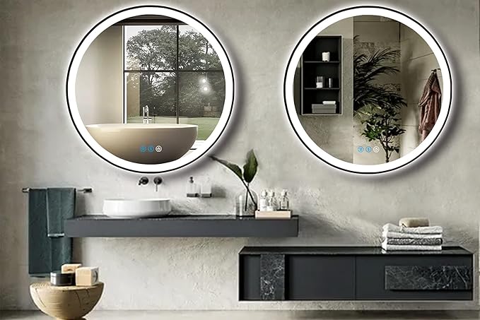 36 Inch Round Black Frame LED Bathroom Mirror with Lights for Bathroom Wall Lighted Vanity Mirrors Anti Fog 3 Color Dimmable Circle Bathroom LED Smart Light Mirrors Makeup Vanity LED Mirror