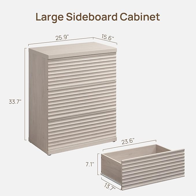 SICOTAS Buffet Cabinet with Storage, Fluted Accent Sideboard Modern Credenza with Larger Drawers, Mid Century Media Console Coffee Bar Table Liquor Cabinet for Dining Room Entryway Kitchen (4 Pieces)