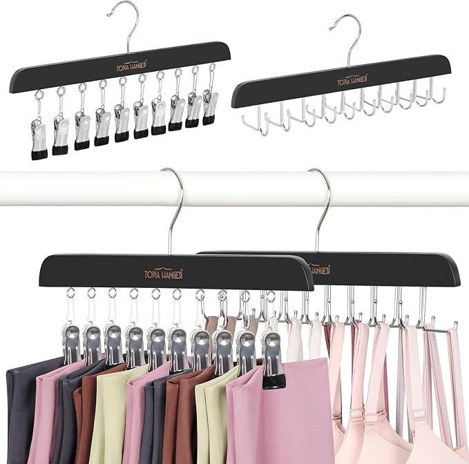 TOPIA HANGER 2 Pack Bra Hanger with 2 Pack Leggings Organizer, 2-in-1 Space Saving Hanger Neatly Store Max 40 Bras and 20 Leggings, Pants Jeans Shorts Skirt Tank Top Hangers for Closet Black CT77B