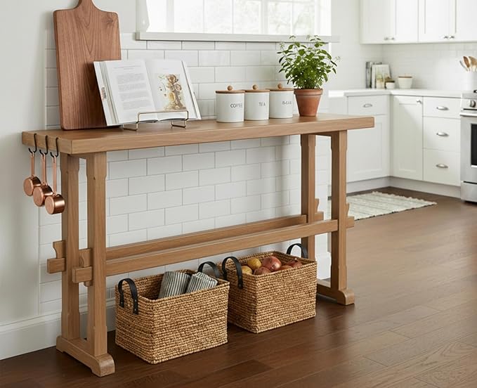 chairus 59" Long Console Table Farmhouse Narrow Sofa Table with Crossbar Solid Wood Entryway Table for Living Room/Hallway/Entrance, Natural