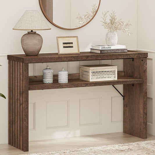 BON AUGURE Entryway Table, Console Table Behind Couch, Wood Sofa Tables with Shelf for Living Room, Farmhouse Entry Tables for Hallway Foyer (Rustic Oak, 47 Inches)