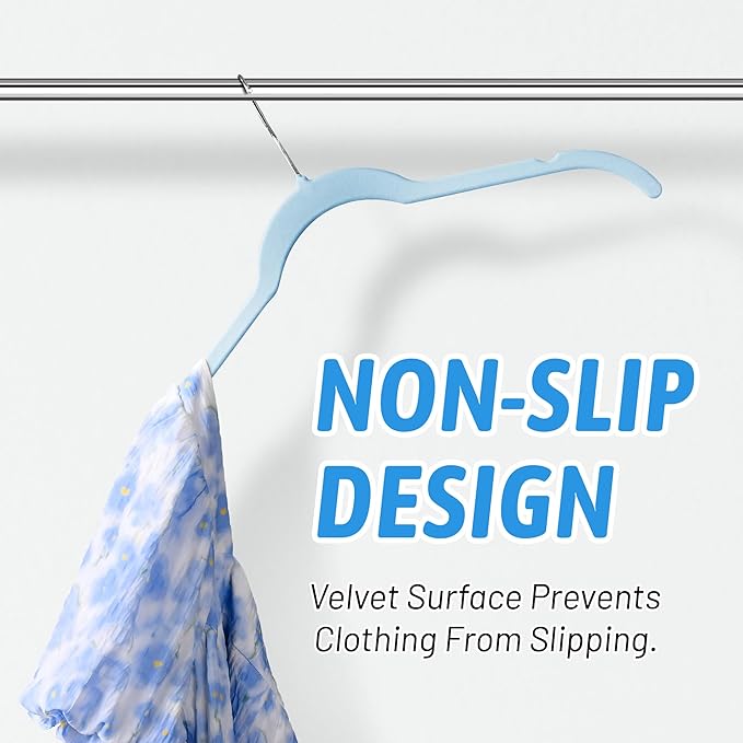 Velvet Hangers 50 Pack – Slim Non-Slip Flocked Clothes Hangers with Notches, Space-Saving Durable Hangers for Dresses, Coats, Blouses(Blue)