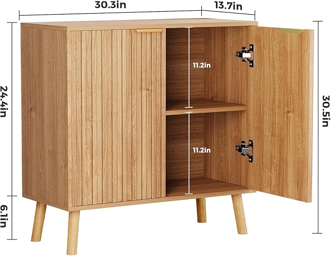 Fluted Storage Cabinet, Buffet Cabinet Sideboard, Modern Accent Cabinet Console Table for Entryway, Living Room