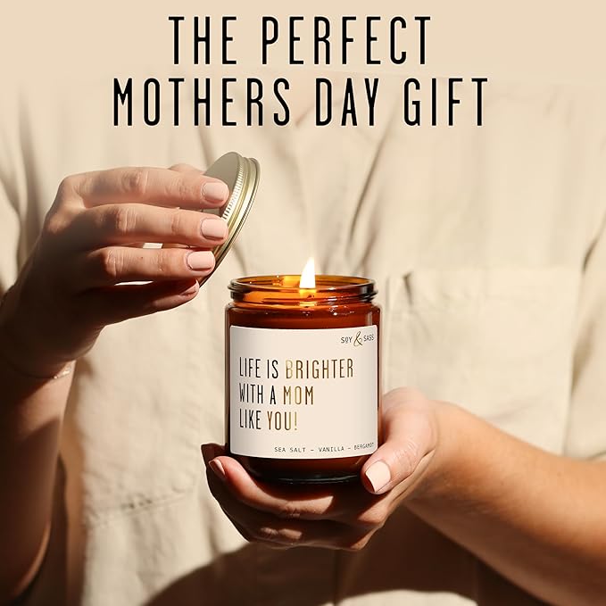 Soy and Sass 'Life is Brighter with a Mom like You' Sweet Fig & Sandalwood Jar Candle, 9 oz, 50 Hr Burn, USA Made