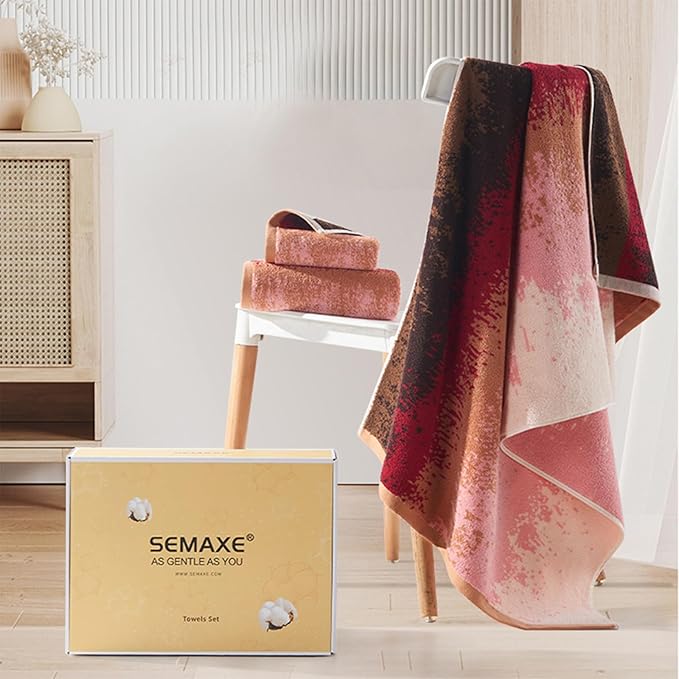 SEMAXE Bathroom Towel Set with Hanging Loop – 8-Piece Yarn Dyed Jacquard Cotton Towels, Oeko-TEX Certified, Soft & Absorbent, Gift-Ready for Bath, Spa, or Guest Use