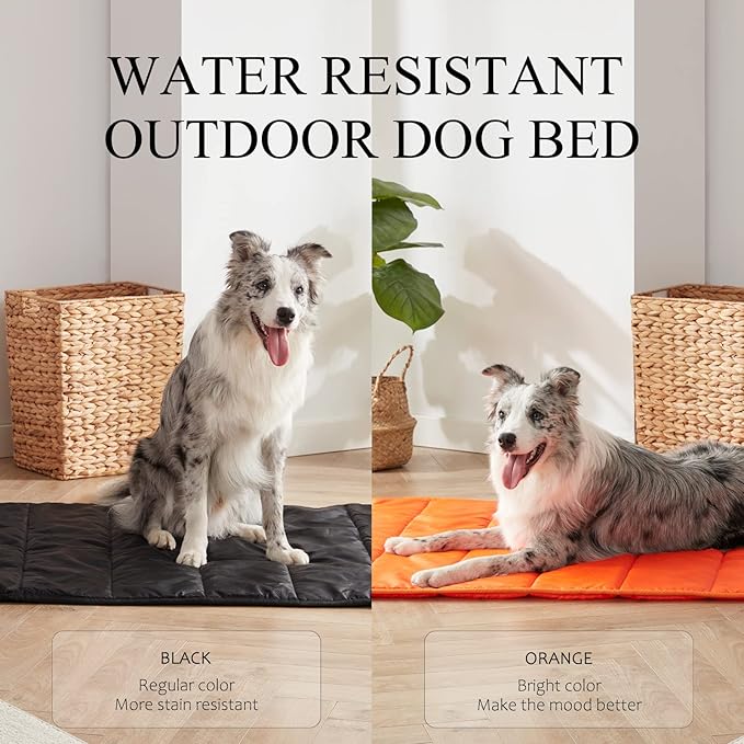 BDEUS 43x25In Large Size Outdoor Dog Bed, Waterproof & Portable Camping Travel Pet Mat, Easy to Clean, Washable Odor Resistant Pet Cooling Pad (Black)