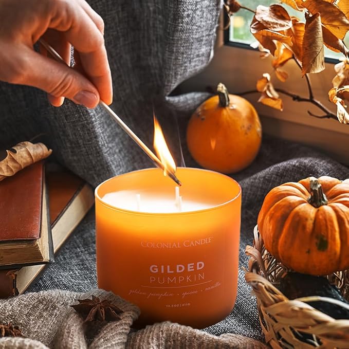 Colonial Candle Gilded Pumpkin Scented Jar Candle, Pop of Color Collection, 3 Wick, Orange, 14.5 oz - Up to 60 Hours Burn (Pack of 2)