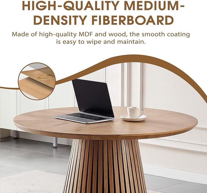 Round Dining Table for 6,Mid-Century Modern Wood Dining Table with Stable Pedestal,47'' Farmhouse Dining Room Table Ideal for Kitchen