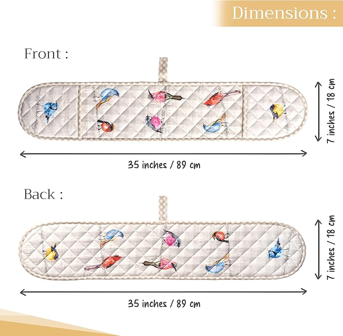 Maison d' Hermine Double Oven Mitts 100% Cotton 7"x35" Double Oven Mitt Heat Resistant BBQ Cooking Gloves with Loop, Baking, Grilling, Home, Kitchen, Handling Hot Pans Spring Summer (Birdies On Wire)