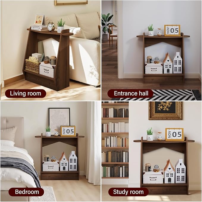 Pmnianhua Wood Console Table, 2-Tier Accent Storage Sofa Table, Wooden Farmhouse Entryway Organizer Shelf for Entrance, Hallway, Living Room, Bedroom(Walnut)