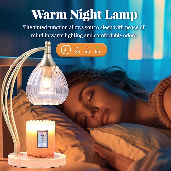 Candle Warmer Lamp with Timer - Dimmable Candle Warmer for Jar Candles-Electric Candles Warmers Light Birthday Gifts for Women Mom House Warming Gifts New Home Decor Gold and Transparent 2 Bulb