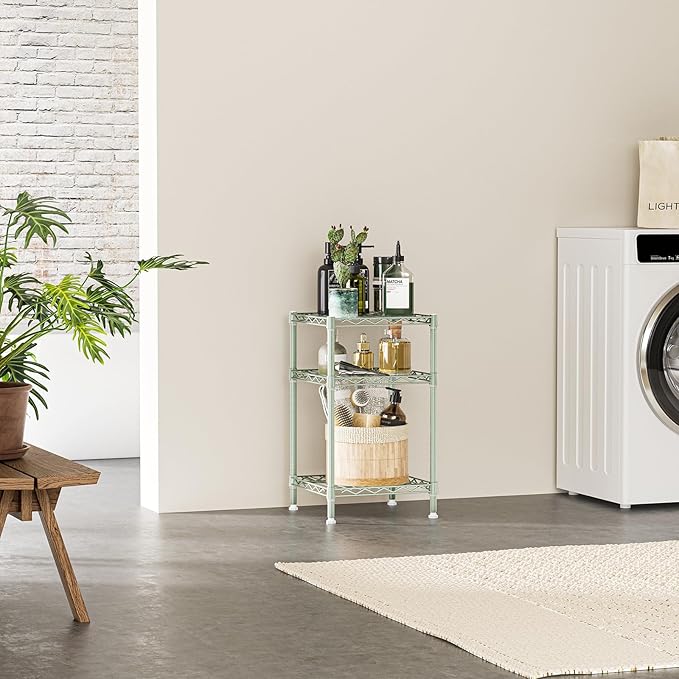 IZEUK 3 Tier Heavy Duty Steel Storage Shelves, Metal Shelf Wire Shelving Rack for Pantry, Kitchen, Cloakroom or Office Organization (13.8" D x 13.8" W x 25.5" H, 750LBS, Green)