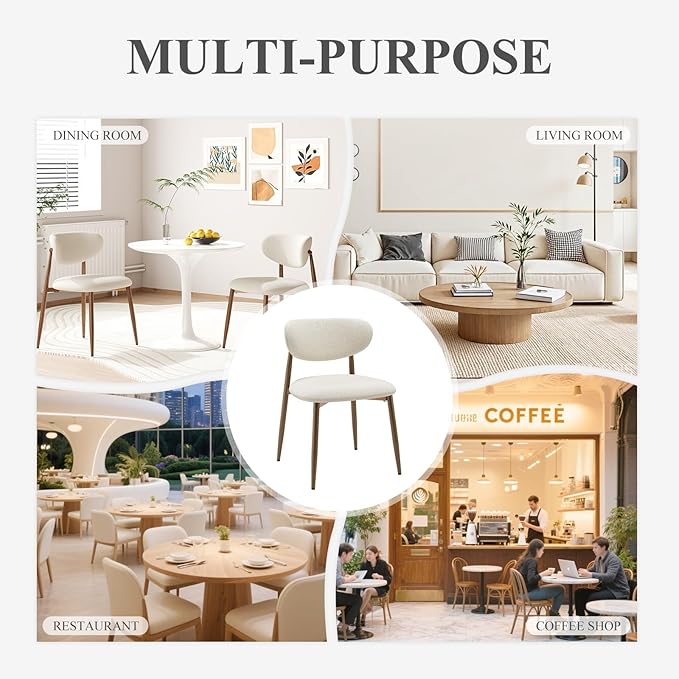 Dining Chairs Set of 2, Upholstered Dining Room Chairs with Metal Legs and Anti Slip Pads, Curved Back Kitchen Chair for Home and Restaurant Use, Beige