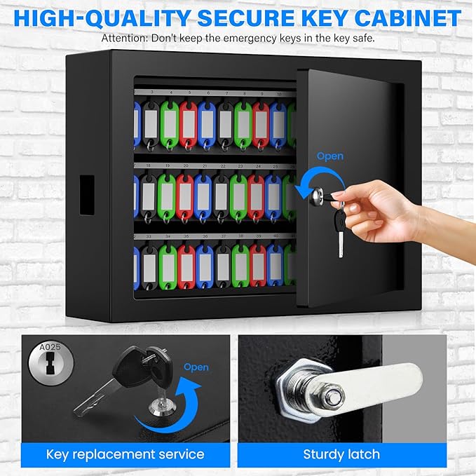 75 Keys Key Lock Box, Anti-Theft Key Cabinet with Key Tags, Key Organizer Wall Mount for Car Garage House Rental Office Business