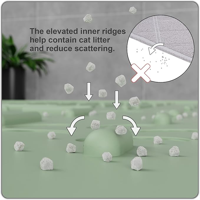 OHMO Cat Litter Mat Large Trapping Mat Premium Silicone Rubber 31.5x23.6 Sage Green, Waterproof and BPA Free Kitty Litter Box Mat, Easy to Clean and Keeps The Floor Tidy