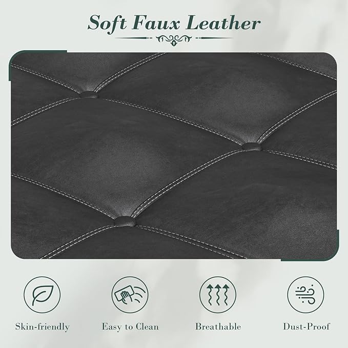 Apicizon 60” Bench with Storage, Queen Size Faux Leather End of Bed Bench with Tufted Button, Ottoman Bench with Rolled Arms & Vintage Rivets for Foot of Bed, Living Room, Entrance, Black