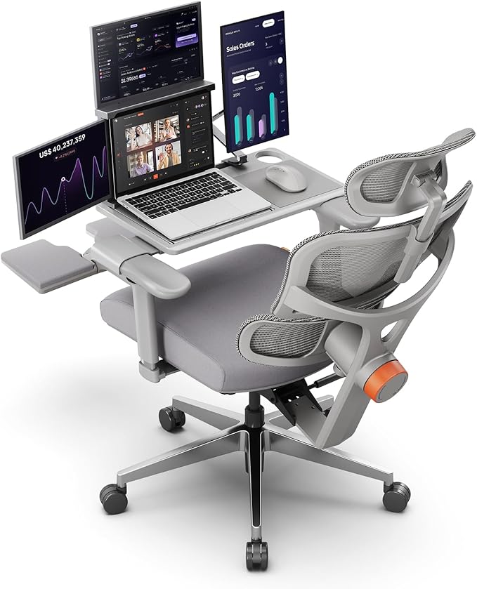 Newtral Ergonomic Mesh Office Chair with Footrest,Laptop Desk, Adaptive Lumbar Support, High Back Desk Computer Chair with Soft 4D Armrest,Adjustable Headrest,136°Tilt Function for Home & Office