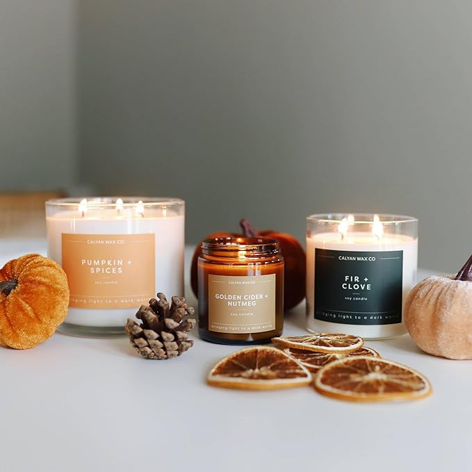 Calyan Wax Co. Pumpkin & Spices 3 Wick Scented Candle - 43 Hour Burn - Luxury 3 Wick Soy Candles - Non Toxic Soy Wax Candles - Long Lasting Large Glass Jar Candle for Home - 14.9oz