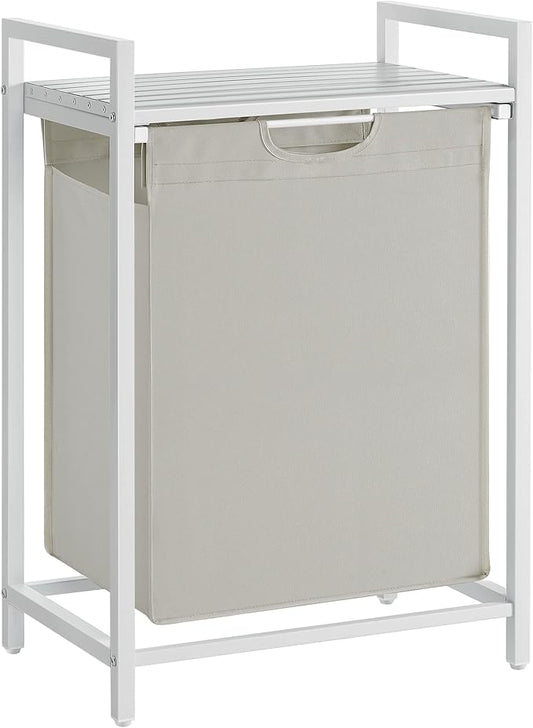 VASAGLE Laundry Hamper, Laundry Basket, Laundry Sorter with A Pull-Out and Removable Bag, Shelf, Metal Frame, 17.2 Gallons (65 L), 19.7 x 13 x 28.4 Inches, Cream White and Cloud White UBLH101W01
