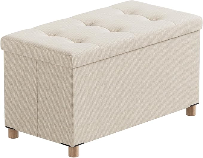 BRIAN & DANY 30 Inches Folding Storage Ottoman Bench, Ottoman with Storage Bench for Bedroom, Living Room, Entryway, Foot Rest with Legs, Beige