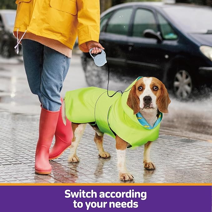 Dog Raincoat Reversible, Single Side Slicker Poncho Adjustable Waterproof Dog Rain Jacket with Leash Hole/Reflective Stripe Hooded Snowproof Windproof Clothes for Medium to 2X Large Dogs, M