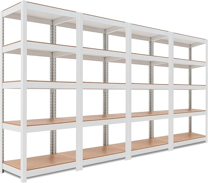 HOMEDANT House 24.4" W 5 Tier Heavy Duty Garage Shelving Adjustable Metal Rack Storage Shelves Standing Shelf Unit Organizers Pantry Closet Office White 4Pack