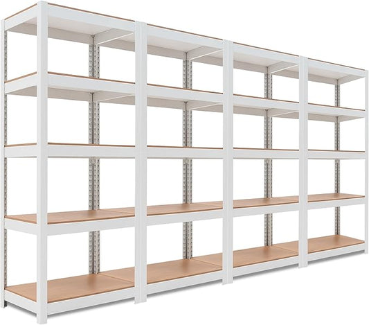 HOMEDANT House 24.4" W 5 Tier Heavy Duty Garage Shelving Adjustable Metal Rack Storage Shelves Standing Shelf Unit Organizers Pantry Closet Office White 4Pack