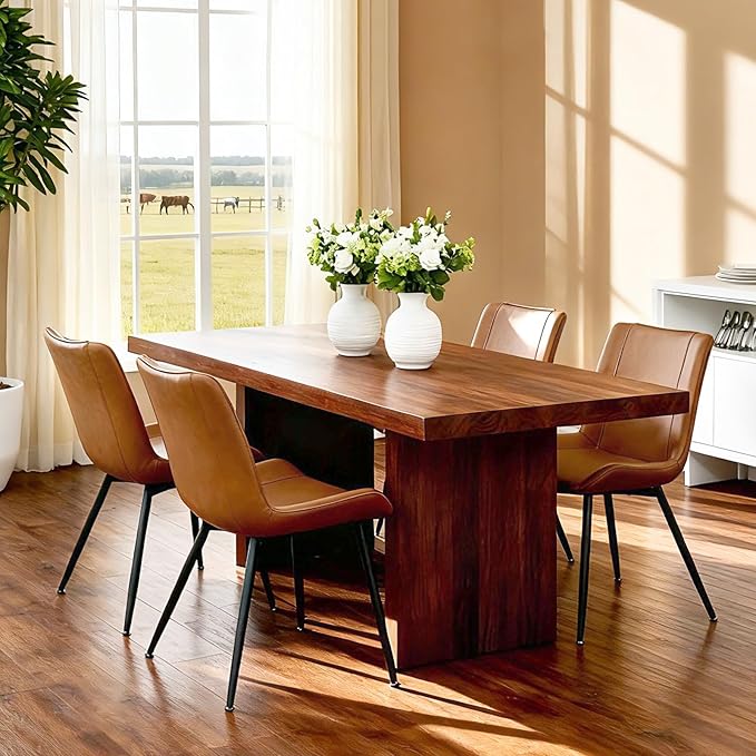 Brage Living Dining Chairs Set of 2, PU Leather Modern Armless Kitchen Dining Room Chairs, Upholstered Accent Side Chairs with Metal Legs (Brown)