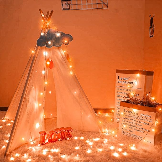 Vivideal 100ft 300 LED Orange Christmas Lights Outdoor Waterproof String Lights Indoor 8 Modes Clear Wire, Plug in Orange Christmas Light for Xmars Tree Bedroom Thanksgiving Decorations