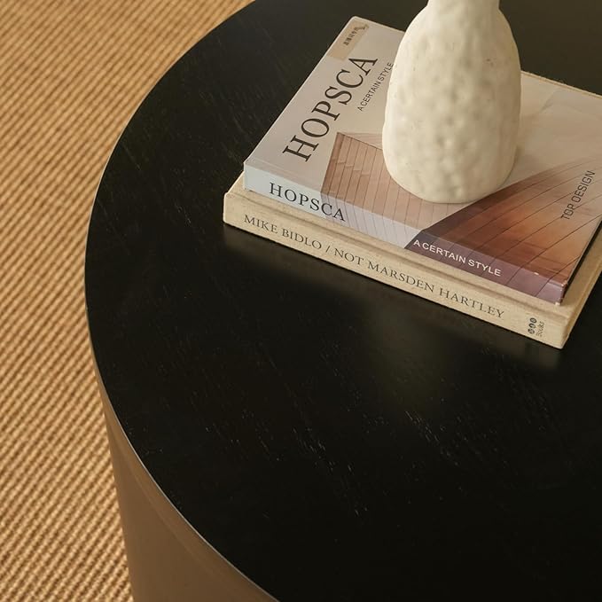 Round Nesting Coffee Table Set of 2, 31.5" Large and 18" Small Low Tables, Modern Wood Grain Tables for Living Room, Black