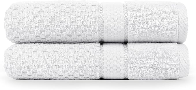 Ample Decor 100% Cotton Christmas White Hand Towel for Bathroom Set of 2- Super Soft, Quick-Dry, Highly Absorbent, Popcorn Textured - Mulaayam Collection - 18 X 28 Inch